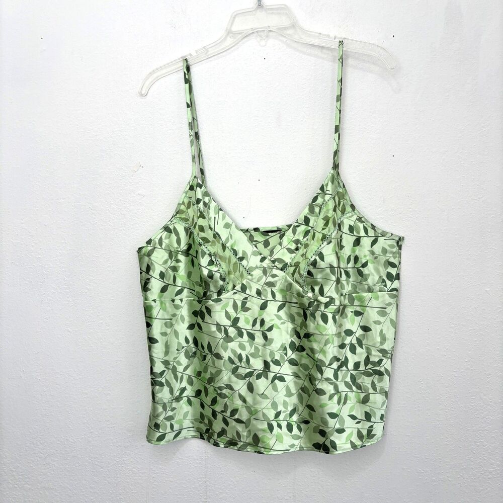 Y2K Green Satin Slip Tank Top Lace Medium Babydoll Fairy Coquette Whimsy